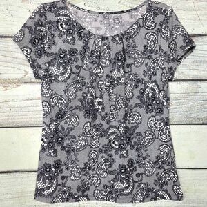 Worthington Petite PM Black White Lace Print Top